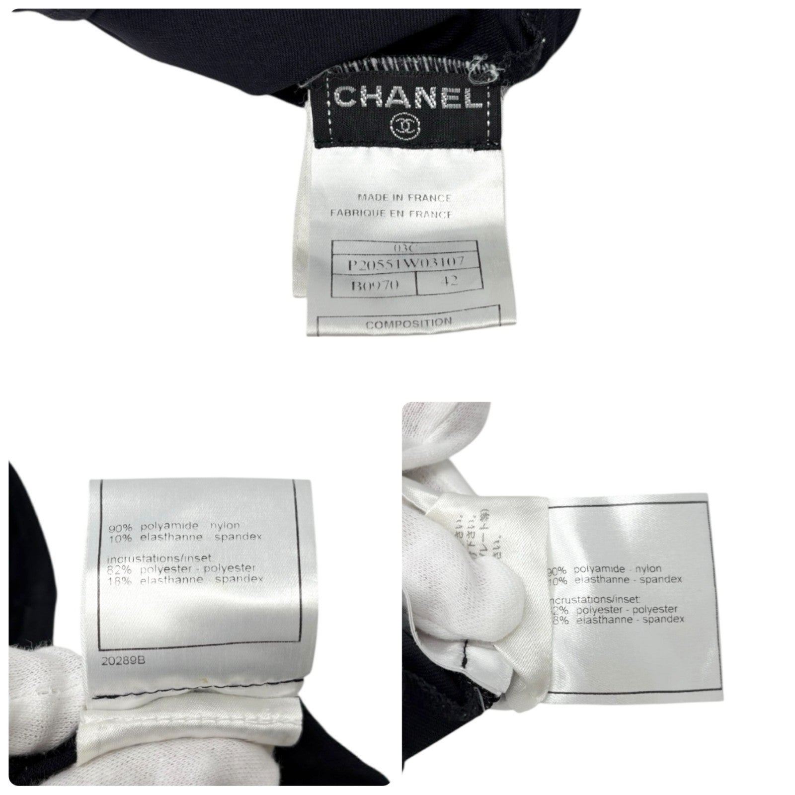 CHANEL Vintage 03C CC Swimwear Mini Dress One-Piece #42 Black White Nylon