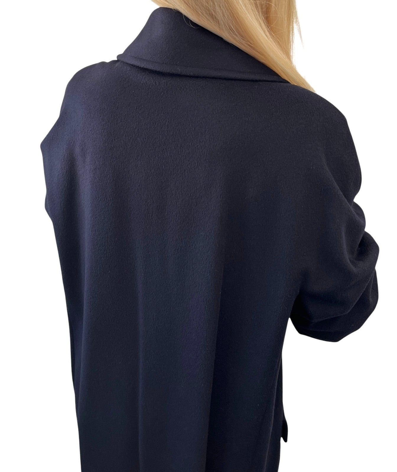 CHANEL Vintage 94A CC Logo Long Coat Button Jacket #40 Dark Blue Gold Cashmere