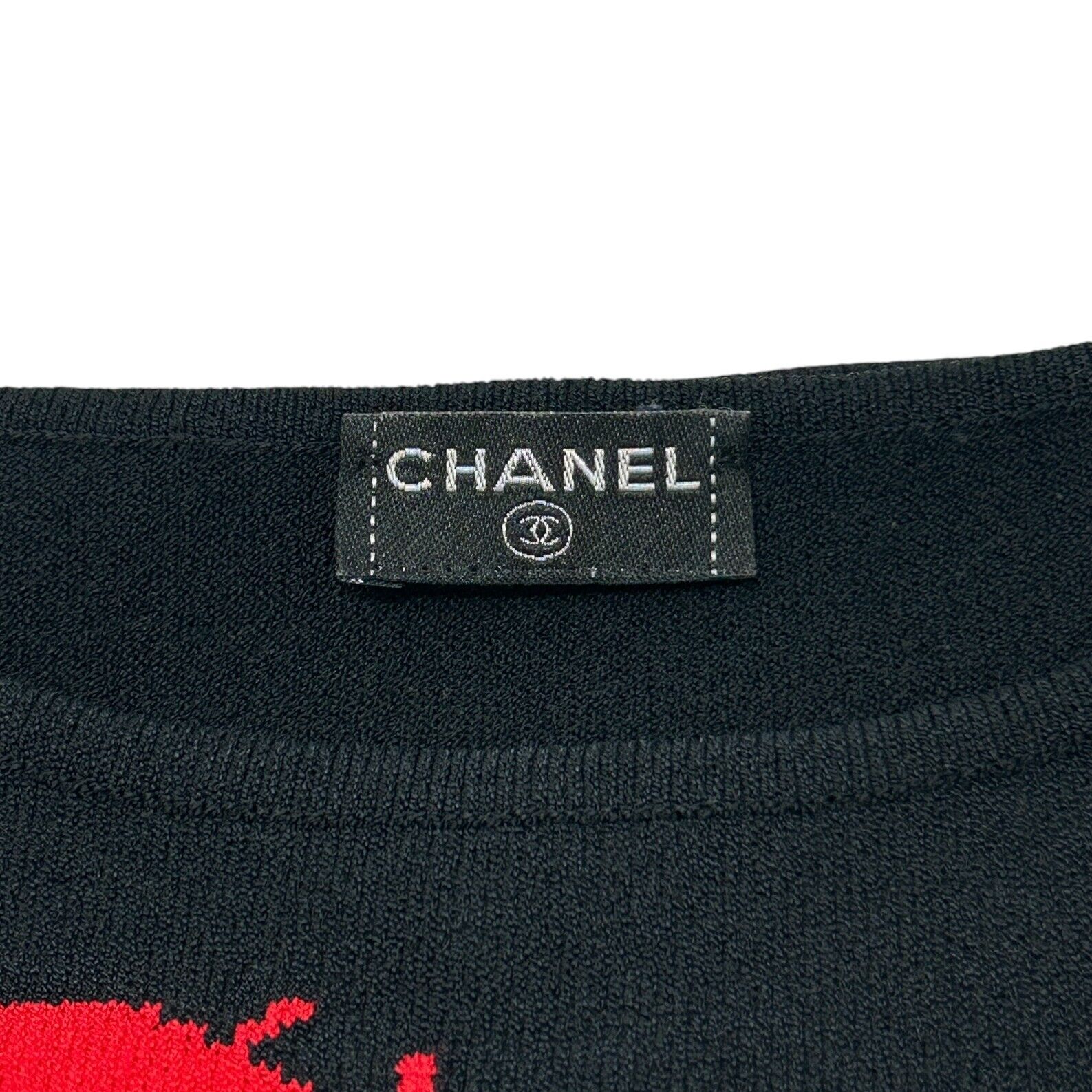 CHANEL Vintage 04P CC Mark Logo Ladybugs Knit Tank Top Black White Cotton