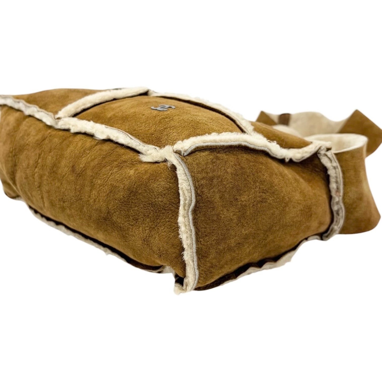 CHANEL Vintage CC Logo Shearling Crossbody Bag Brown Cream Mouton Suede Boa