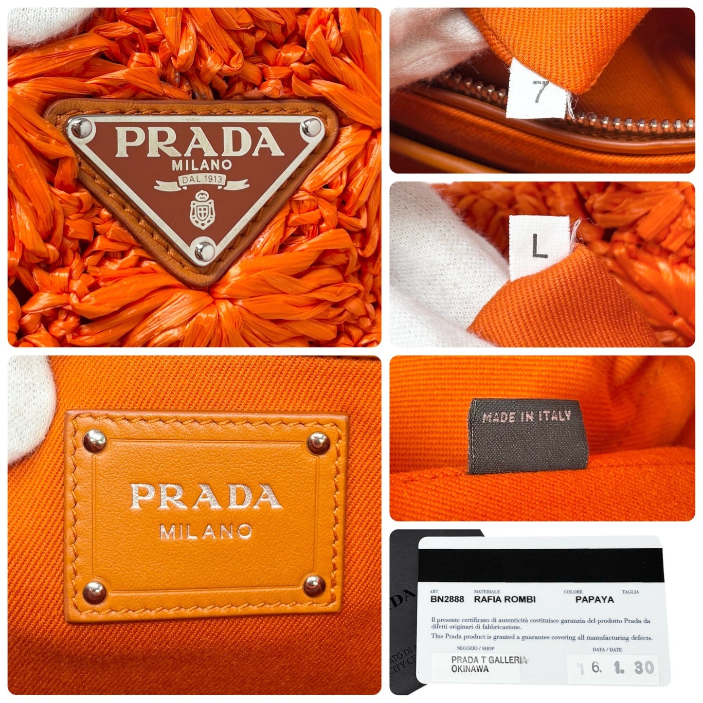 PRADA Vintage Triangle Logo Raffia Tote Bag Crossbody 2way Orange Snap Button