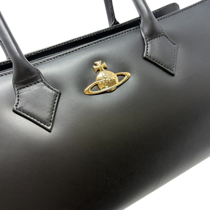 Vivienne Westwood Vintage Ord Logo Executive Tote Bag Black Leather 902058