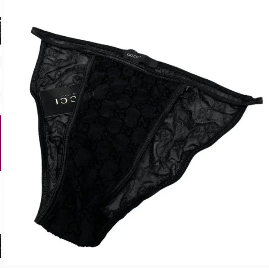 GUCCI Vintage GG Monogram Logo Bra Shorts Set #XS Underwear Black Nylon