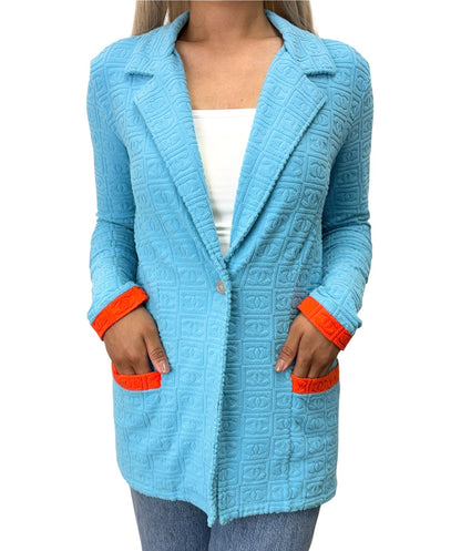 CHANEL Vintage 02S CC Logo Terry Cloth Long Jacket #38 Blue Orange 902835