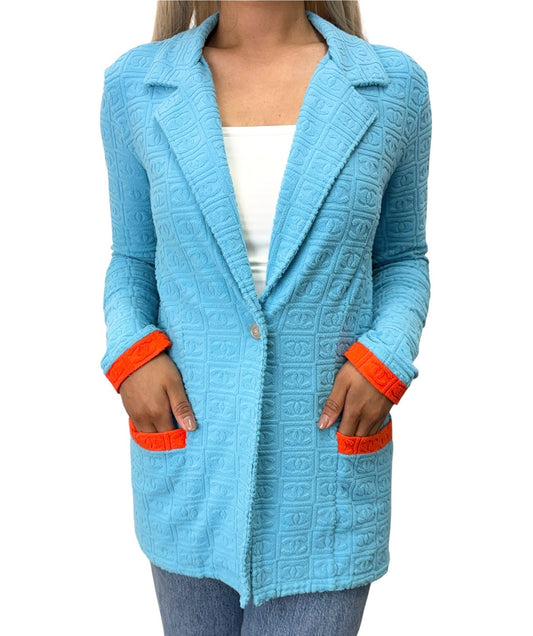 CHANEL Vintage 02S CC Logo Terry Cloth Long Jacket #38 Blue Orange 902835
