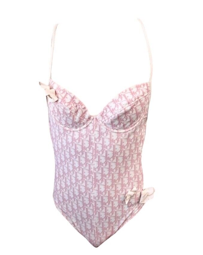 Christian Dior Vintage Trotter Monogram Swimsuit One-piece #F85/B Pink Rank B