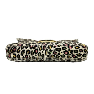FENDI Vintage Leopard Mamma Baguette FF Logo Shoulder Bag Calf Hair RankAB