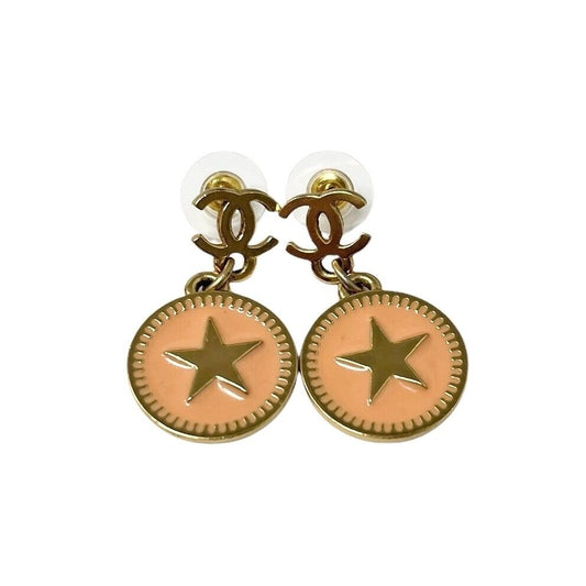 CHANEL Vintage 01P CC Logo Star Studded Earring Gold Orange Accessory