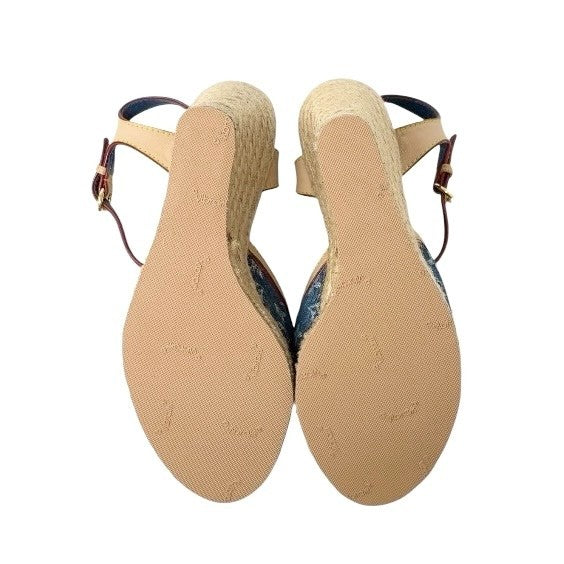 LOUIS VUITTON Vintage Logo Monogram Sandals Heels #36.5 Blue Beige Denim