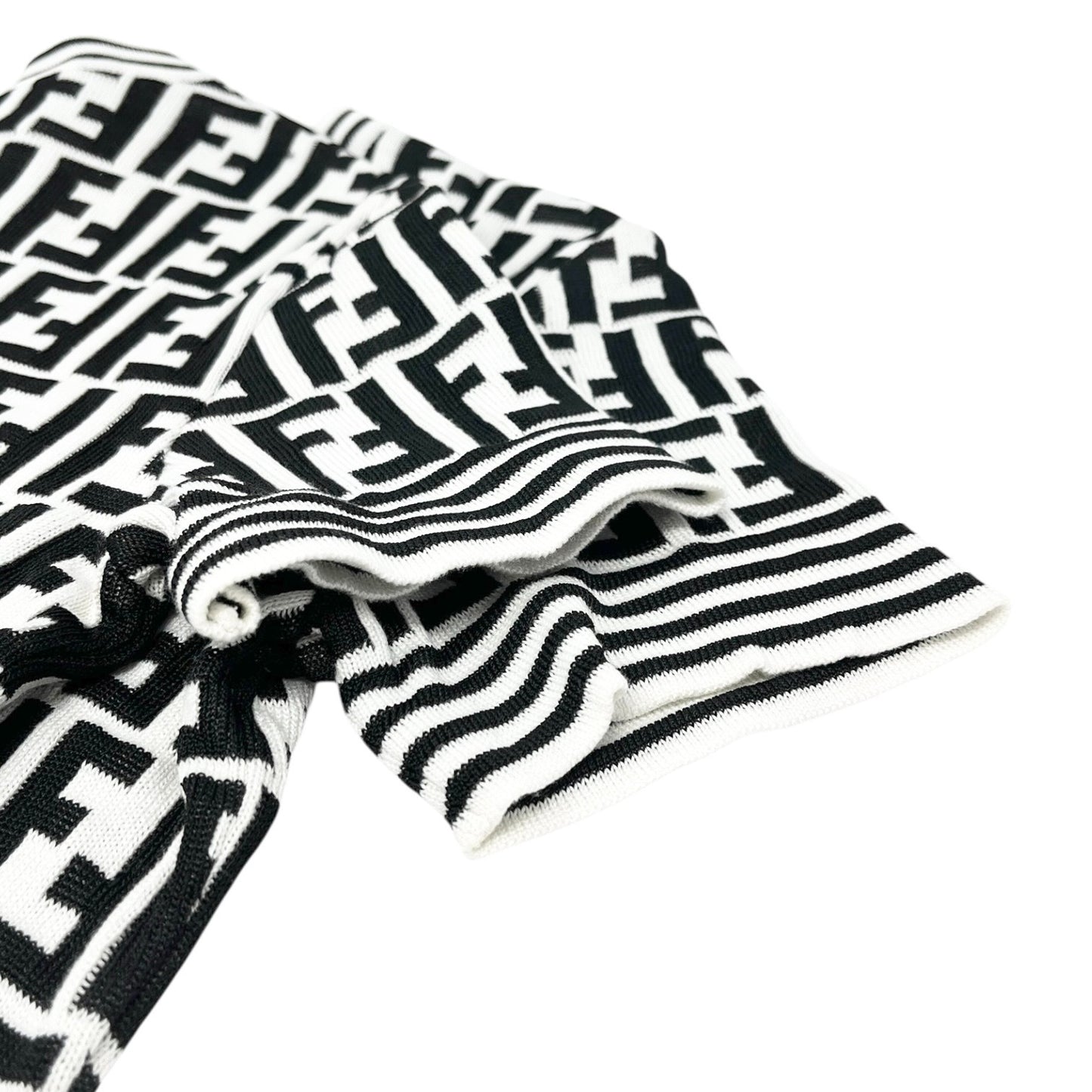 FENDI Vintage Zucca Knit Top T-shirt #40 White Black Monogram Short Sleeve