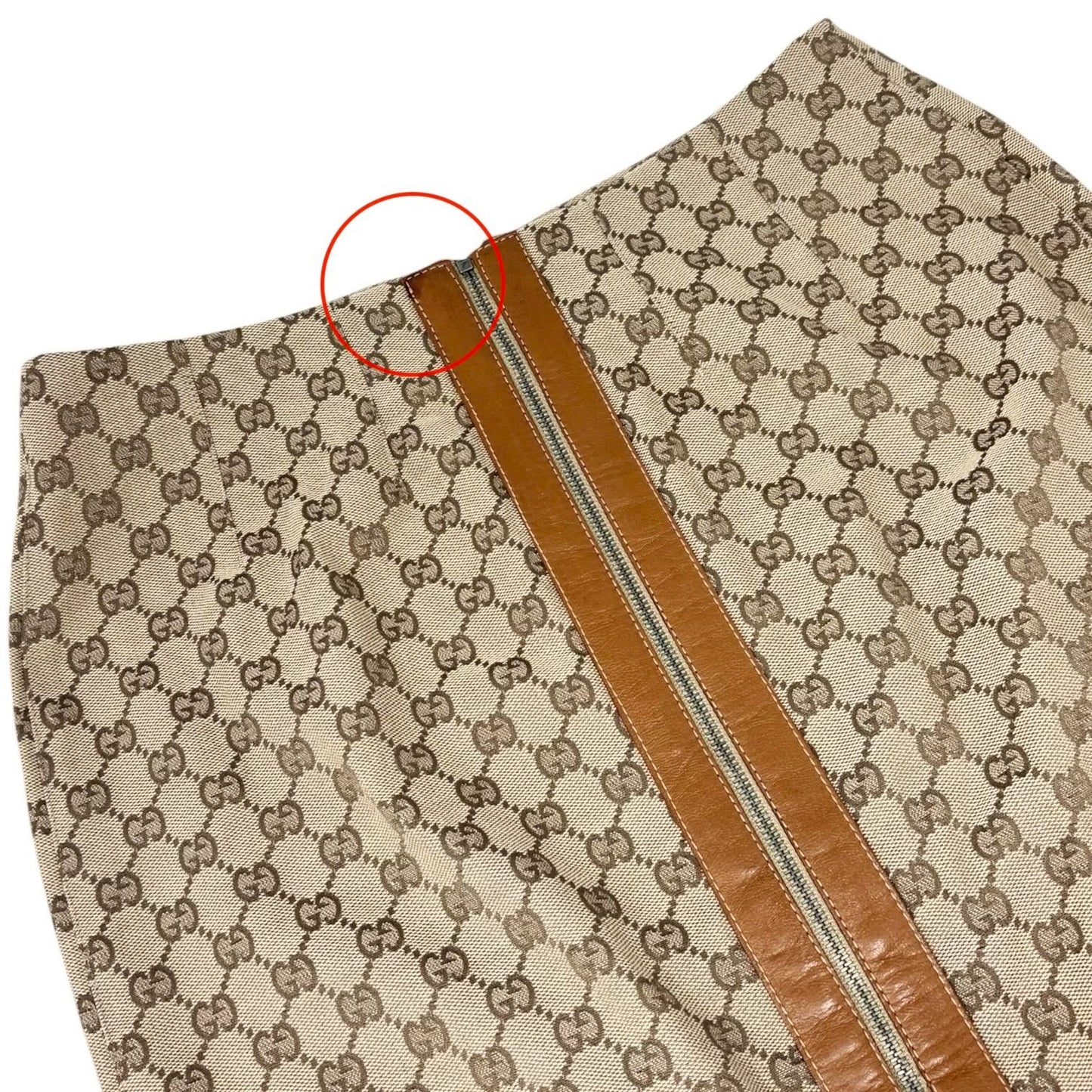 GUCCI Vintage GG Monogram Zip Knee Length Skirt #38 Beige Canvas Leather 902232