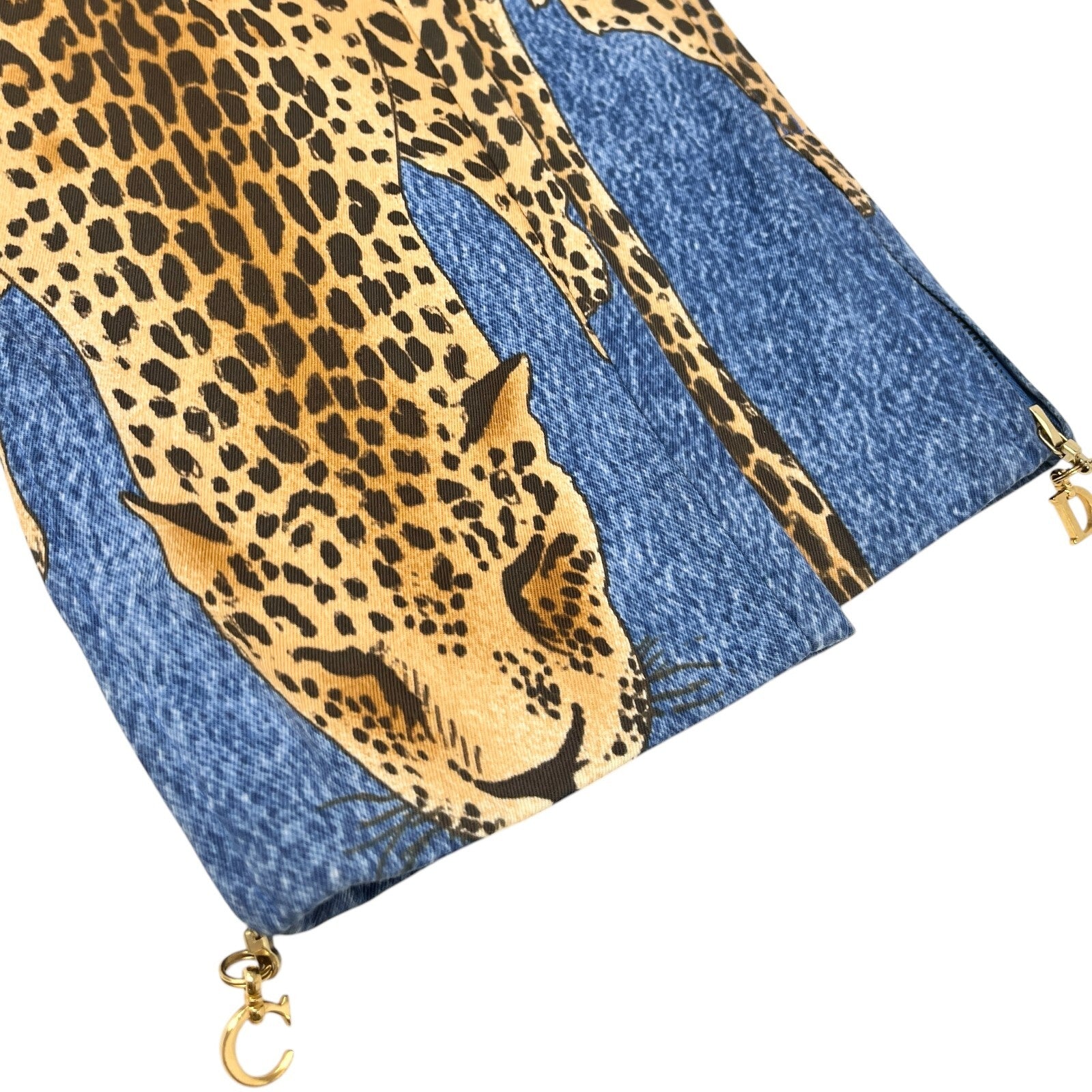 Christian Dior Vintage 2000 AW Runway Cheetah Denim Pants #40 Blue Gold Cotton