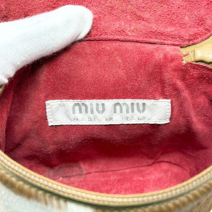 miu miu Vintage Logo Pony Calf Hair Cowhide Fanny Belt Bag Brown White 902807