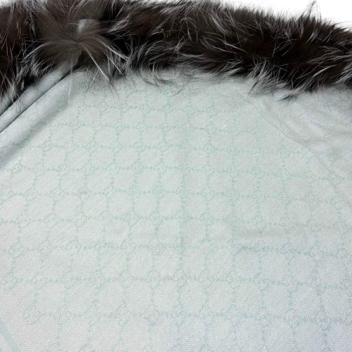GUCCI Vintage GG Logo Monogram Fox Fur Scarf Shawl Wrap Mint Green 902473