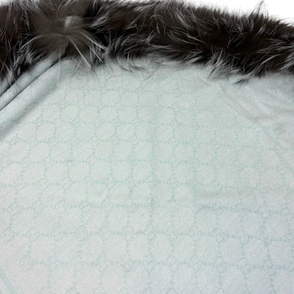 GUCCI Vintage GG Logo Monogram Fox Fur Scarf Shawl Wrap Mint Green 902473