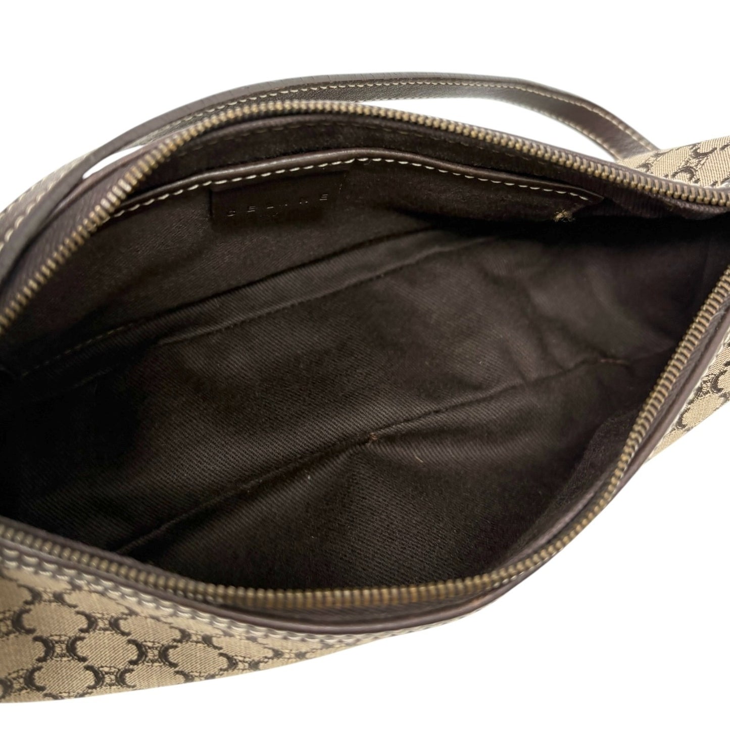CELINE Vintage Macadam Monogram Shoulder Mini Bag Pochette Brown Canvas Leather