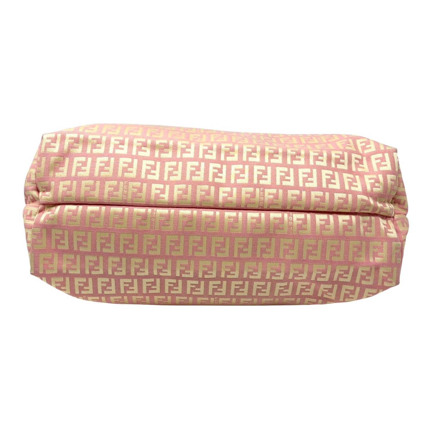 FENDI Vintage FF Logo Zucchino Tote Bag Pink Yellow Canvas Leather 901894
