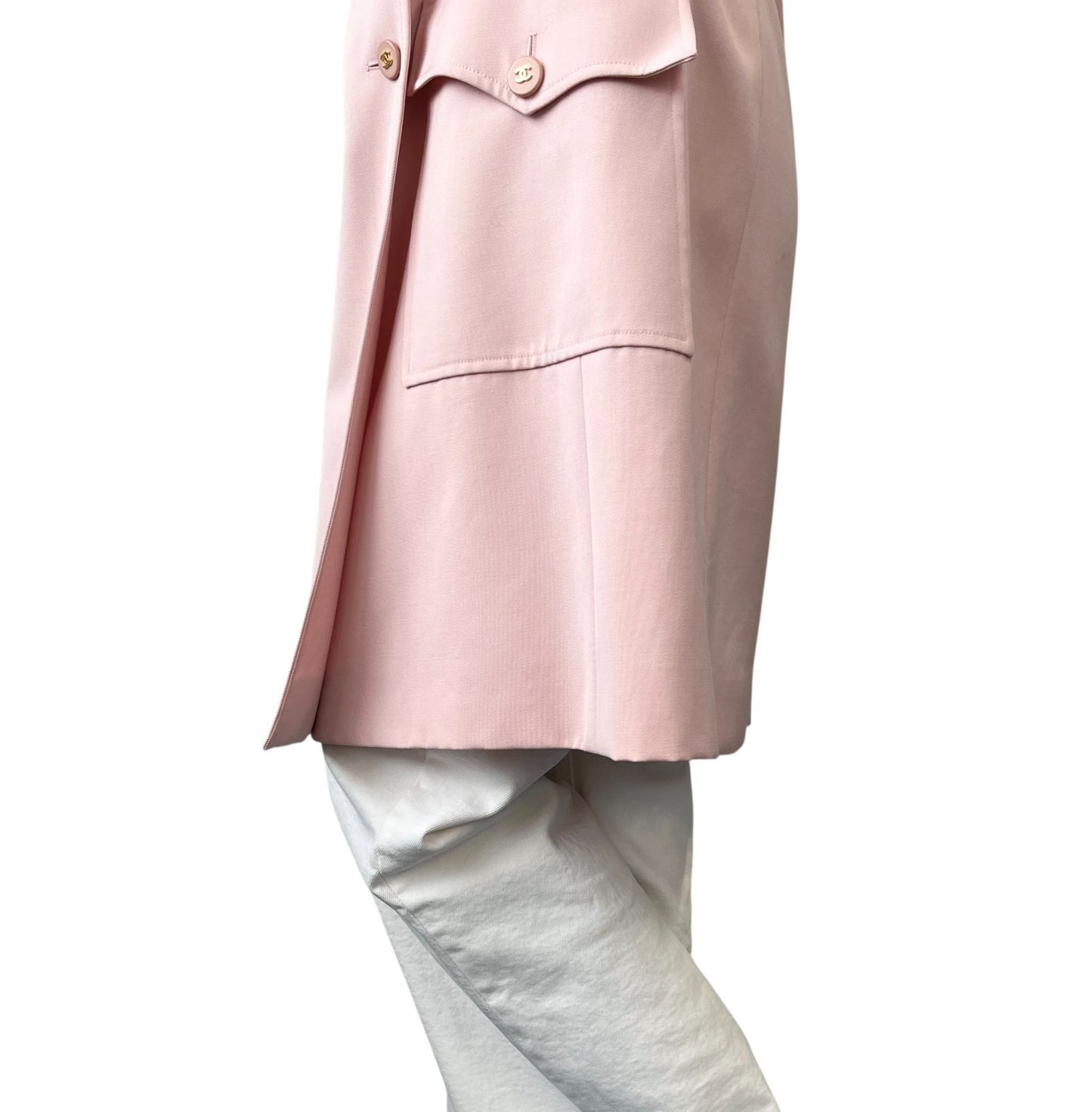 CHANEL Vintage 97P CC Logo Button Blazer Long Coat Jacket #40 Pink Wool
