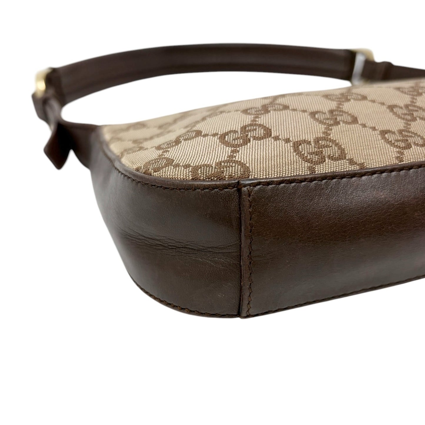 GUCCI Vintage GG Monogram Logo Canvas Shoulder Bag Leather Brown Gold 902399