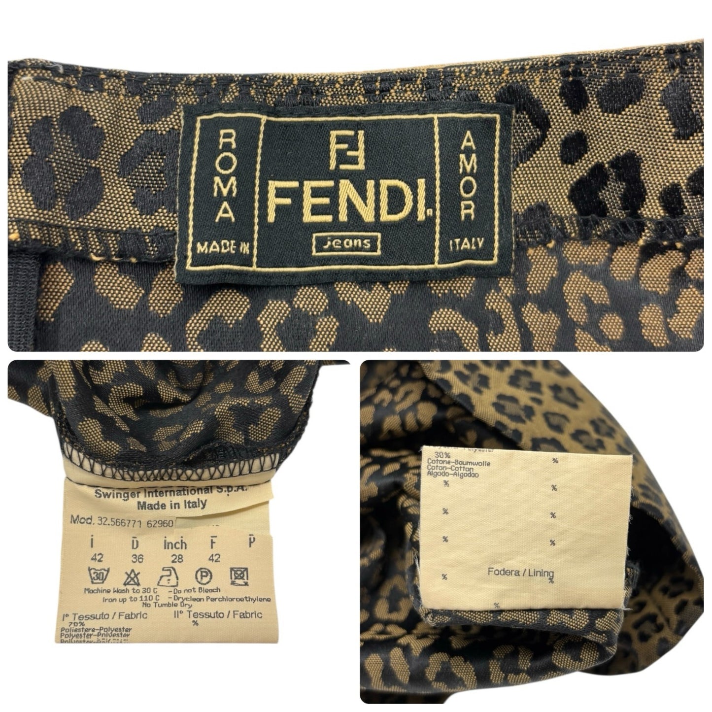 FENDI Vintage FF Logo Leopard Mini Dress One-piece #42 Brown Black Sleeveless