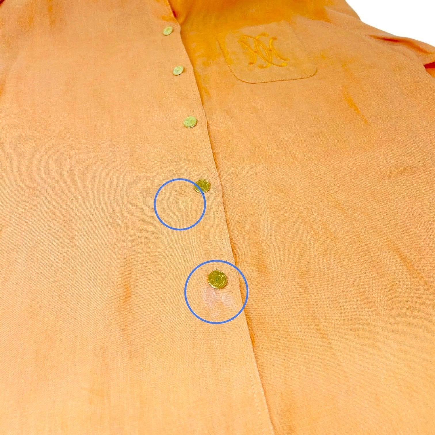 HERMES Vintage Logo Clou de Selle Button Up Shirt Top #36 Orange Gold Linen
