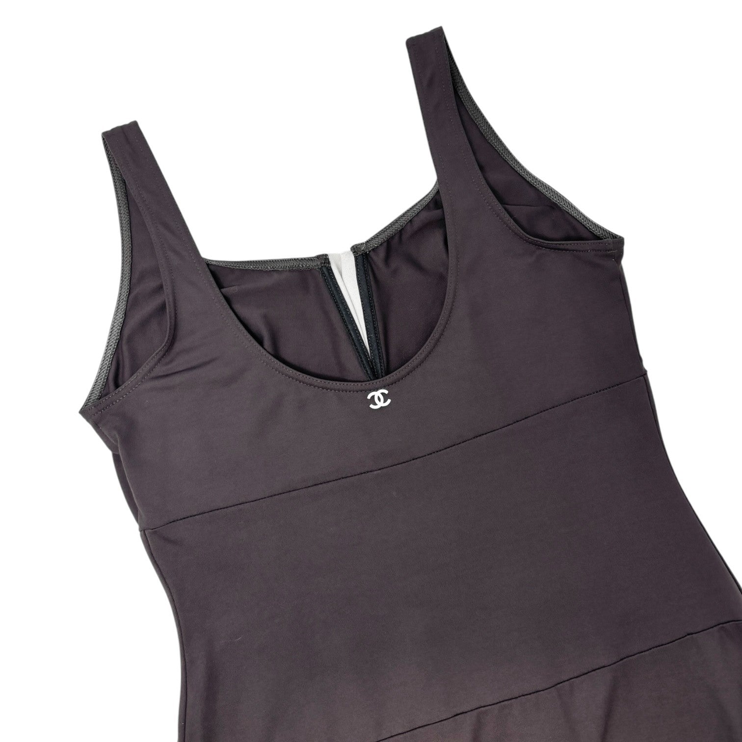 CHANEL Vintage 03C CC Logo Sleeveless Dress One-piece #42 Brown White Nylon