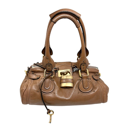 Chloe Vintage Paddington Padlock Key Boston Bag Leather Brown Gold 902319