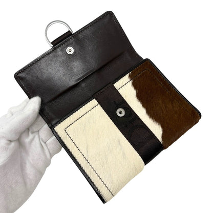Dior Vintage Logo Cow Print Pony Calf Hair Mini Wallet Brown White 901888