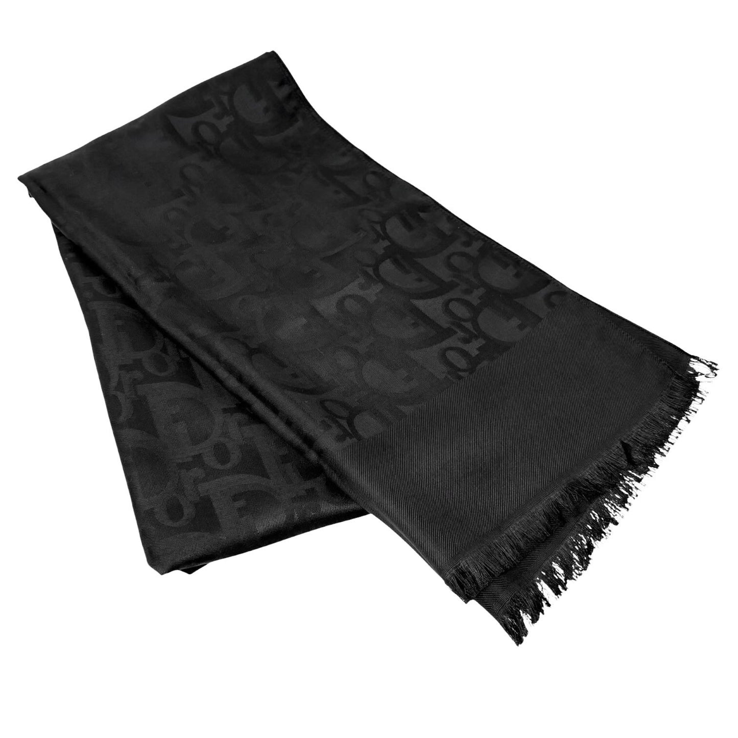 Christian Dior Vintage Trotter Monogram Long Scarf Wrap Silk Black 901831