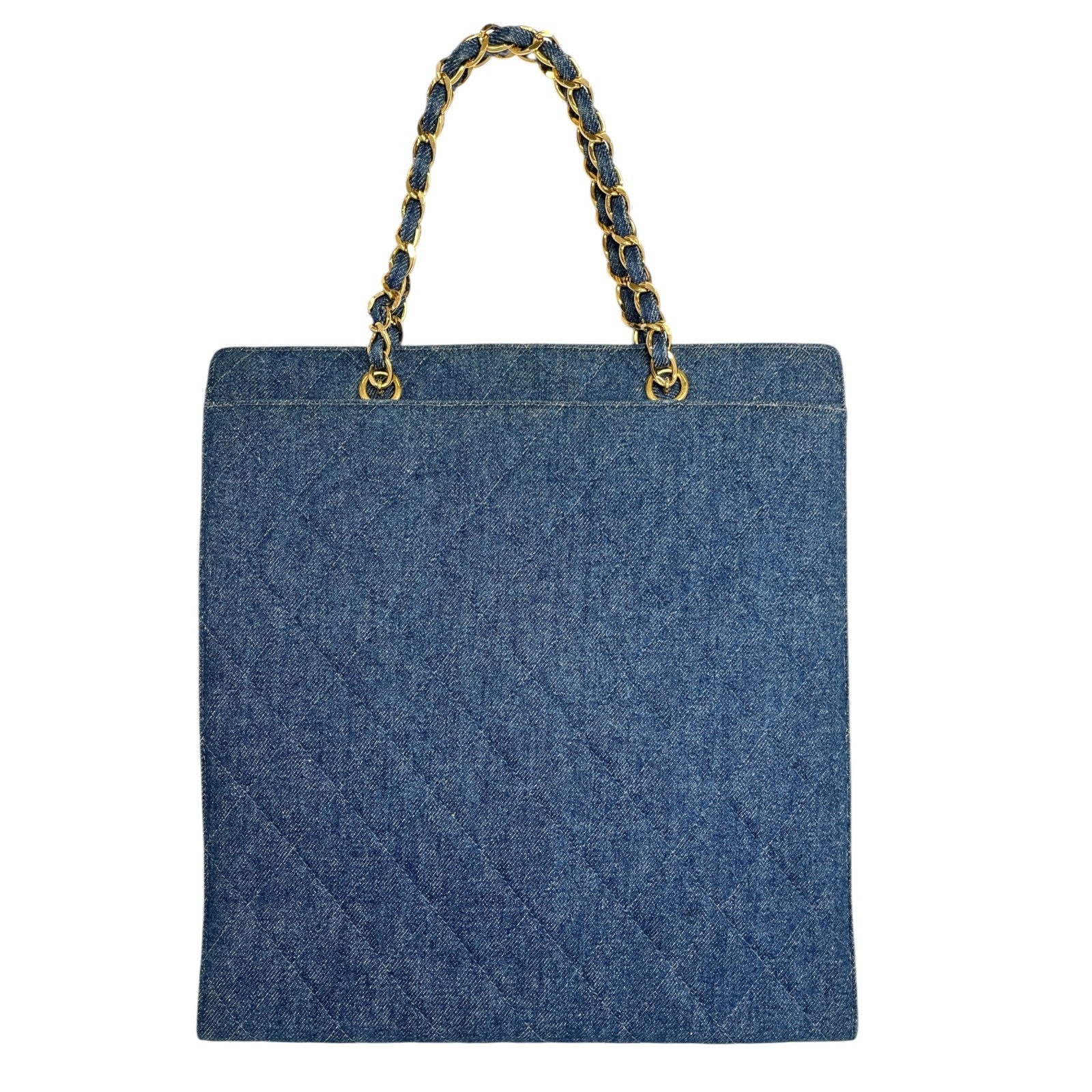 CHANEL Vintage CC Mark Logo Matelasse Denim Shoulder Bag Chain Blue Gold Cotton