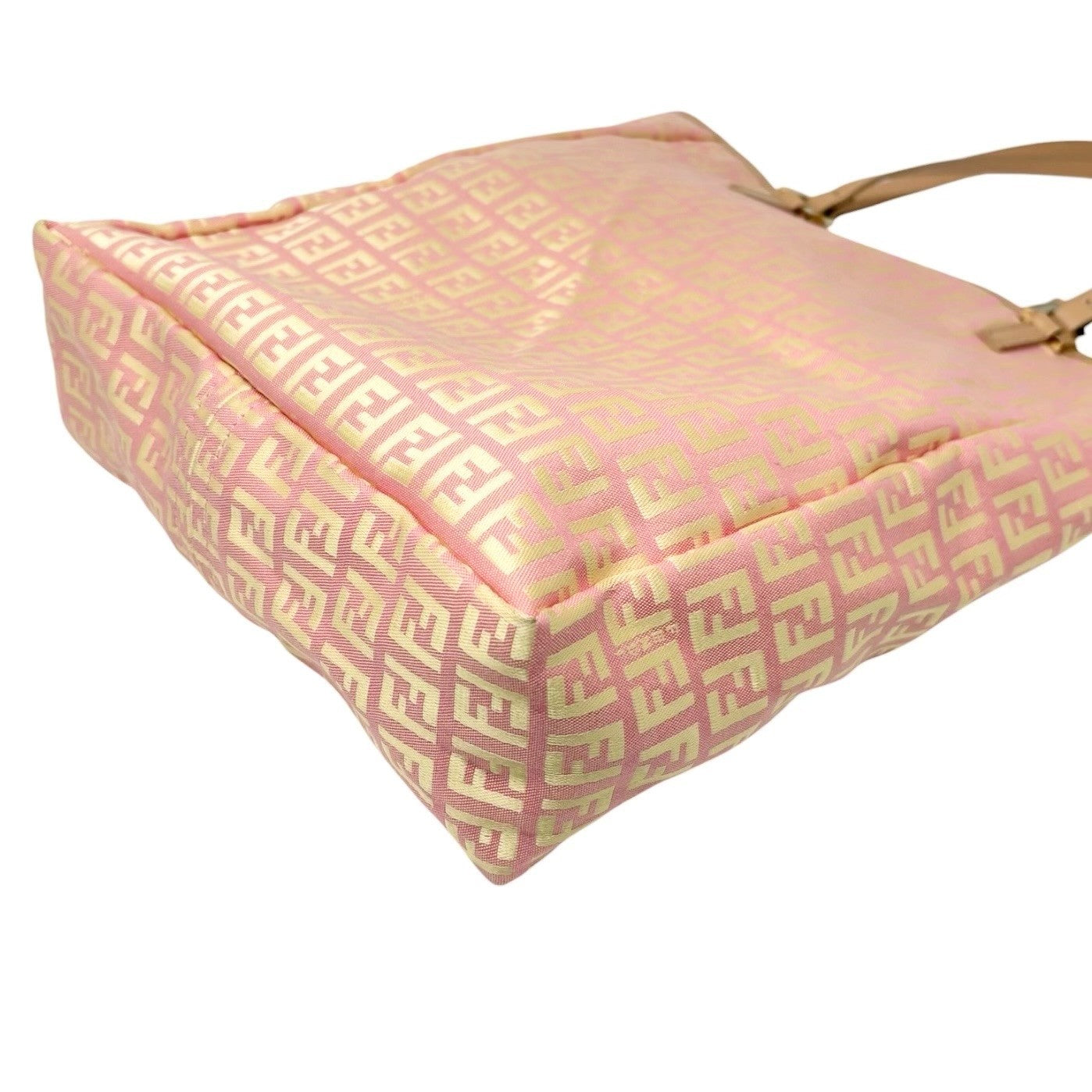 FENDI Vintage FF Logo Zucchino Tote Bag Pink Beige Canvas w/Pouch 901879
