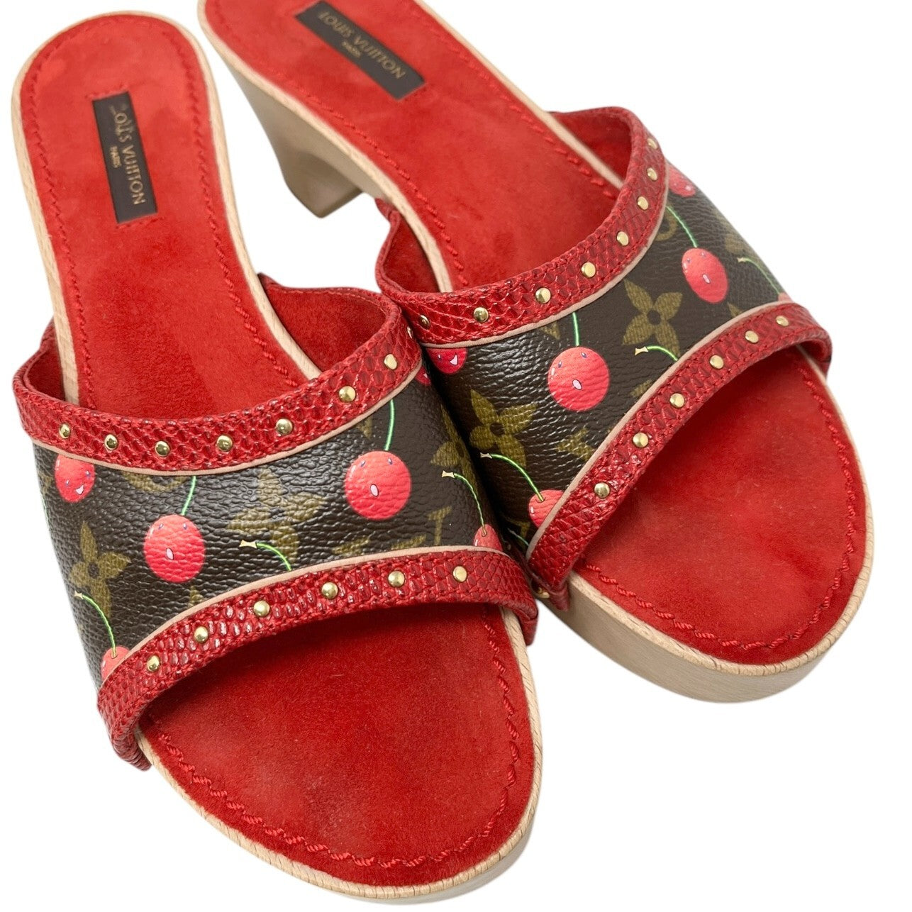 LOUIS VUITTON Vintage Lv Logo Monogram Cherry #36.5-37 Red Brown Leather