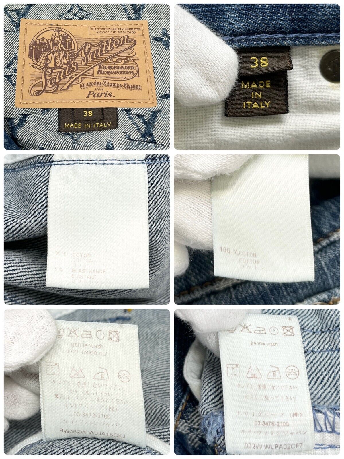 LOUIS VUITTON Vintage Monogram Denim Jacket Pants Set #38 Button Blue Cotton