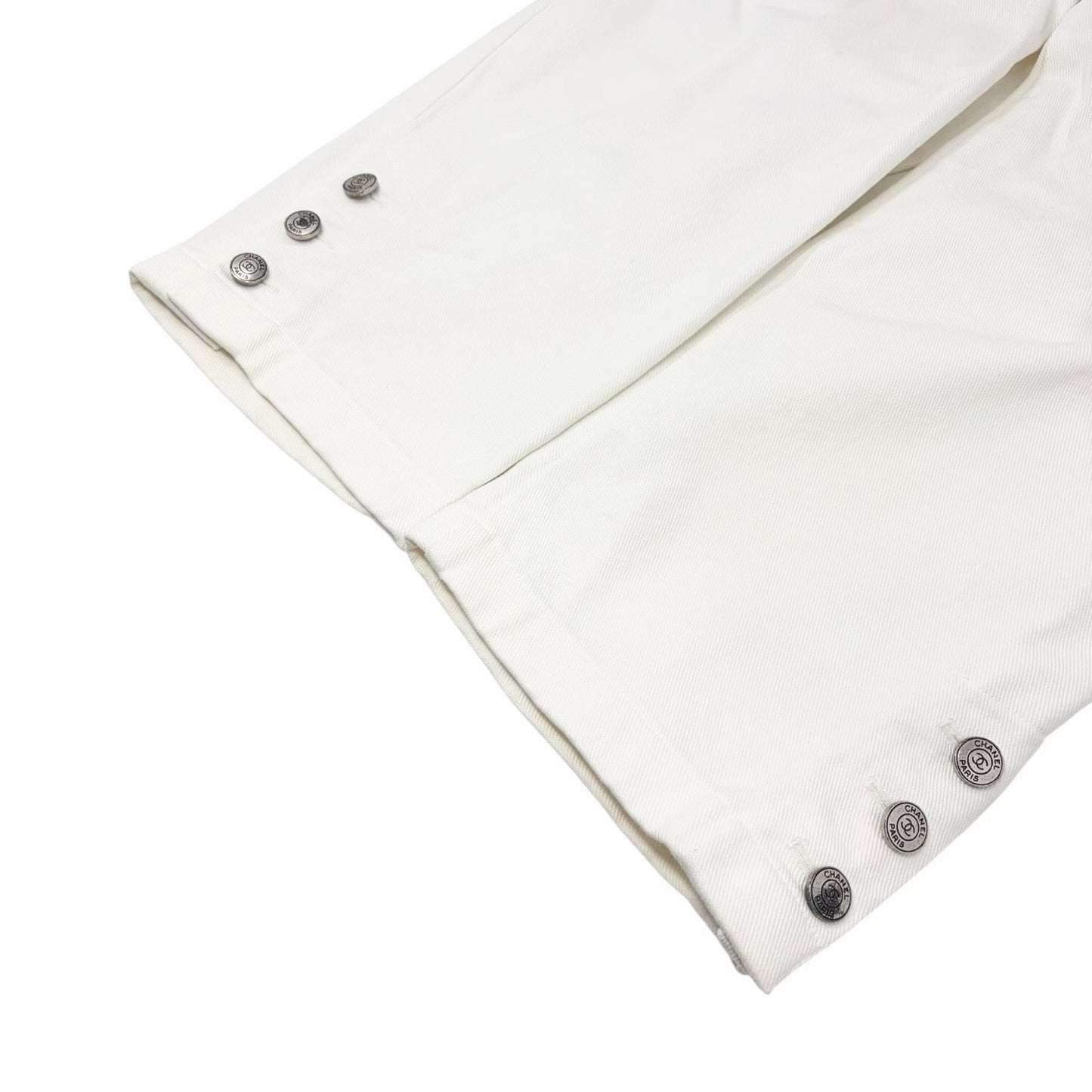 CHANEL Vintage 97C CC Logo Denim Pants #42 White Cotton Stitch 902246