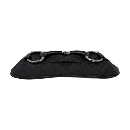 GUCCI Vintage Horsebit GG Monogram Chain Shoulder Bag Black Silver 902485