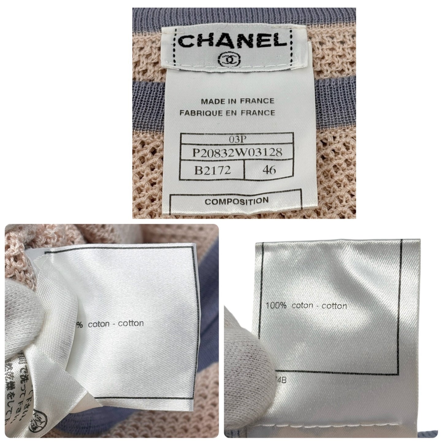 CHANEL Vintage 03P CC Mark Logo See-through Mesh T-shirt Top #46 Pink Cotton