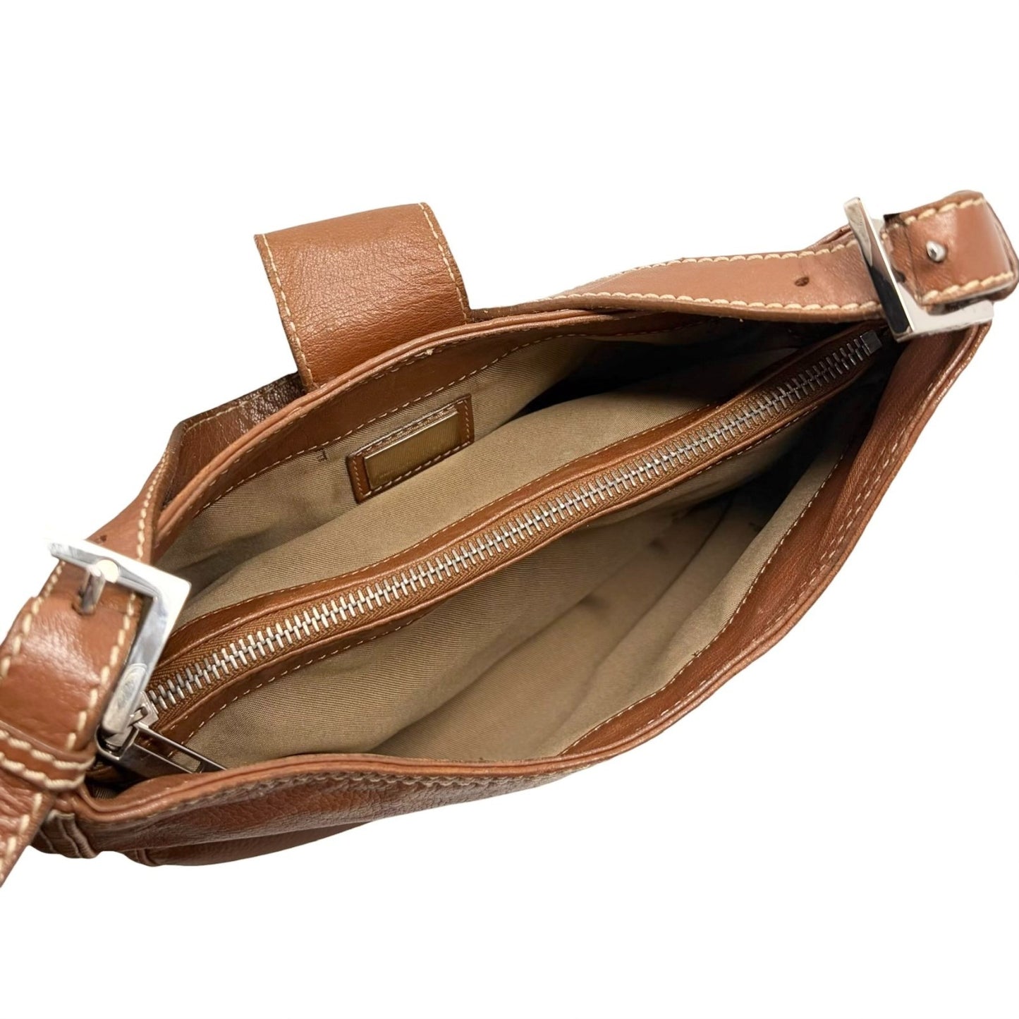 FENDI Vintage FF Logo Mamma Baguette Shoulder Bag Brown Silver Leather 902448