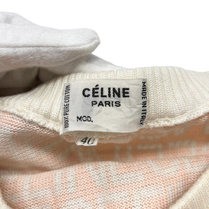 CELINE Vintage Logo Knee Length Skirt #40 Bottoms Orange White Cotton Rank AB