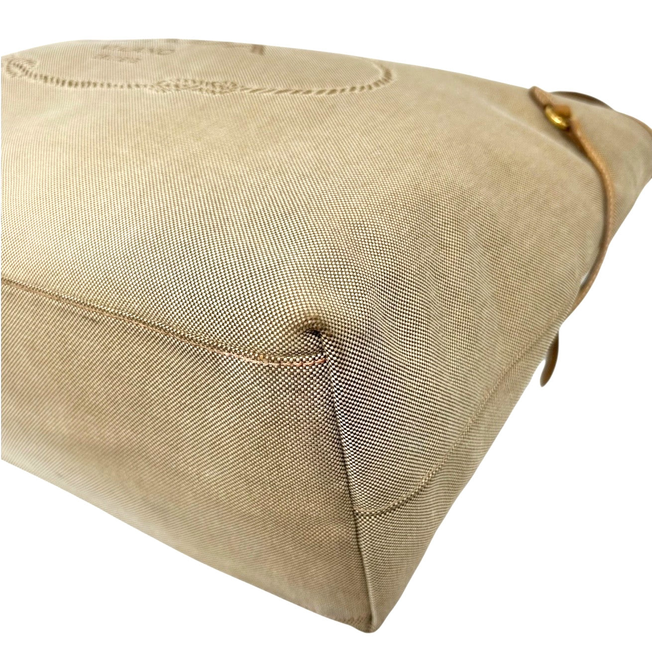 PRADA Vintage Logo Jacquard Shoulder Tote Bag Beige Brown Canvas Leather