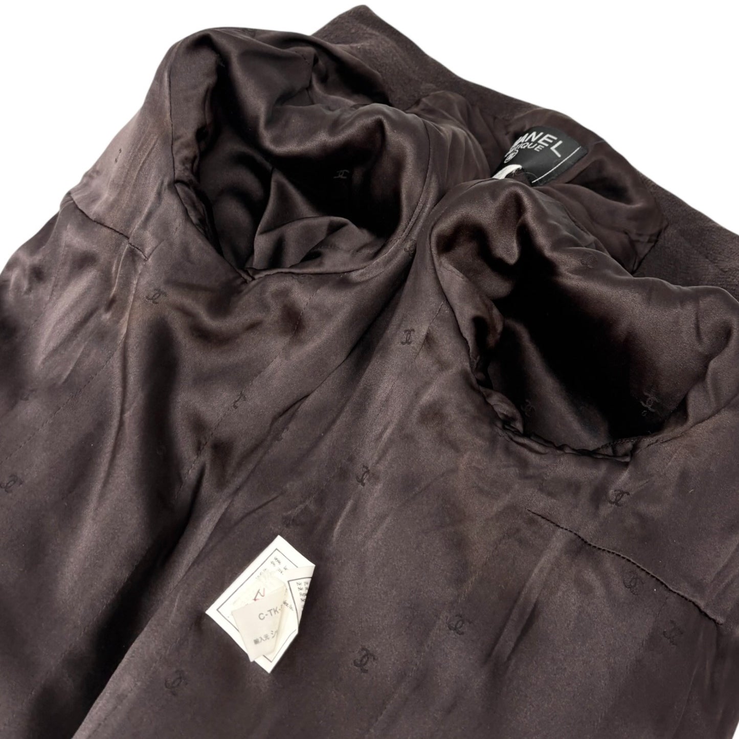 CHANEL Vintage 95A Tweed Suits Jacket Skirt #40 Wool Button Brown Gold