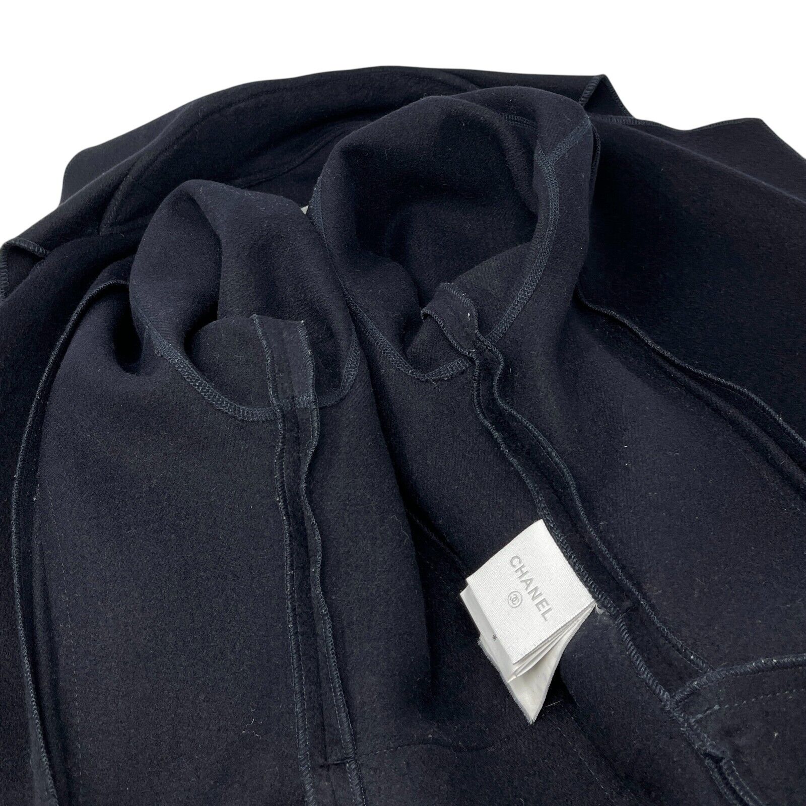 CHANEL Sport Vintage 04A CC Mark Logo Coat Jacket #36 Belt Black Silver Wool