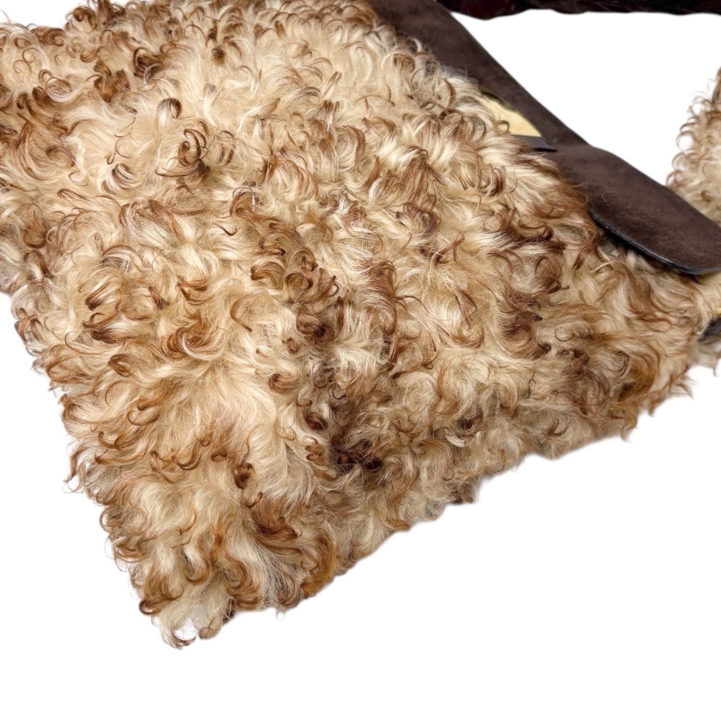 DOLCE&GABBANA Vintage Curly Lamb Shearling Suede Shoulder Bag Brown Beige Fur