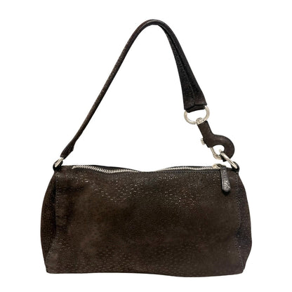 PRADA Vintage Triangle Logo One Shoulder Bag Textured Suede Brown Leather 902350