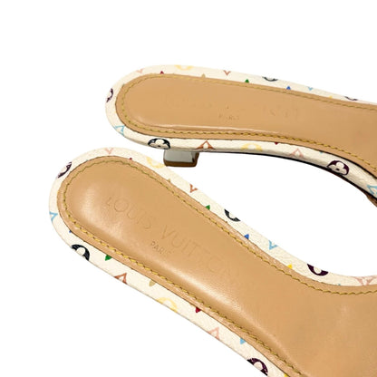 LOUIS VUITTON Vintage Monogram Multicolor Sandals Heels #37 White Beige 902545