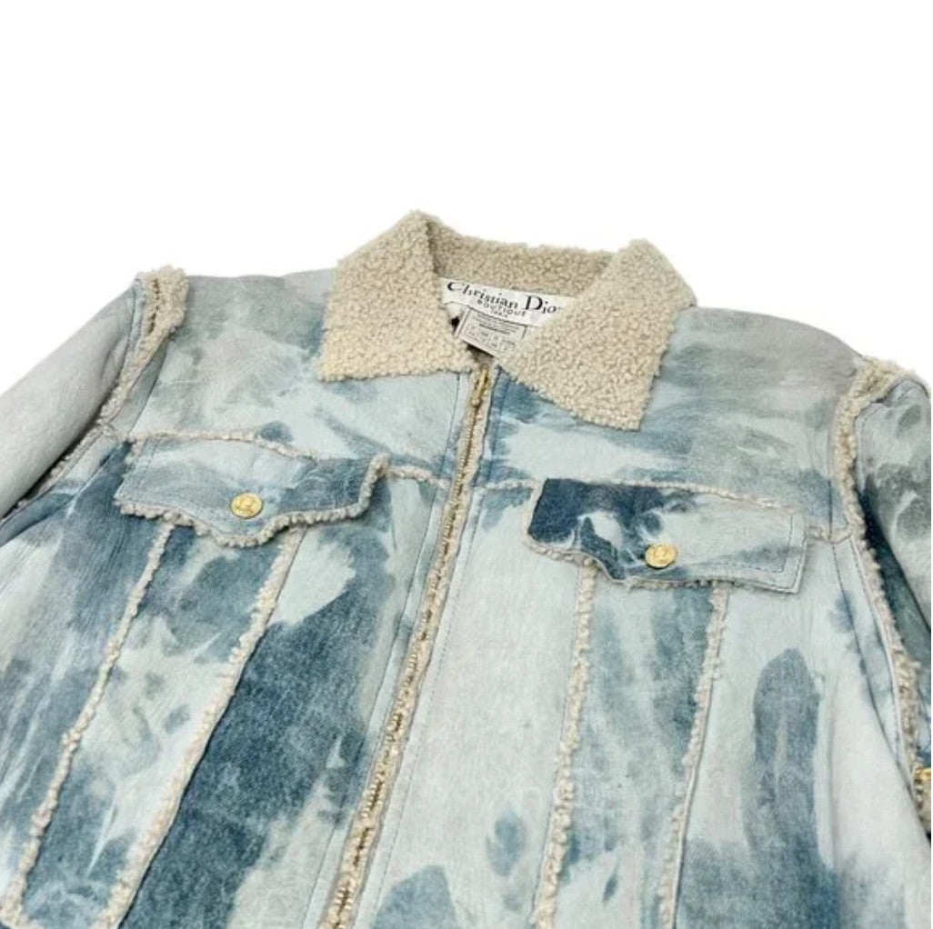 Christian Dior Vintage 2000 Tie-Dye Mouton Long Jacket Coat #40 Light Blue