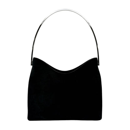 Gucci Vintage Logo Pouch Set Hobo Shoulder Bag Black Silver Suede 902828