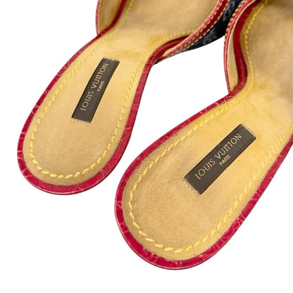 LOUIS VUITTON Vintage Monogram Denim Sandals Heels #36 Blue Red Beige 902029