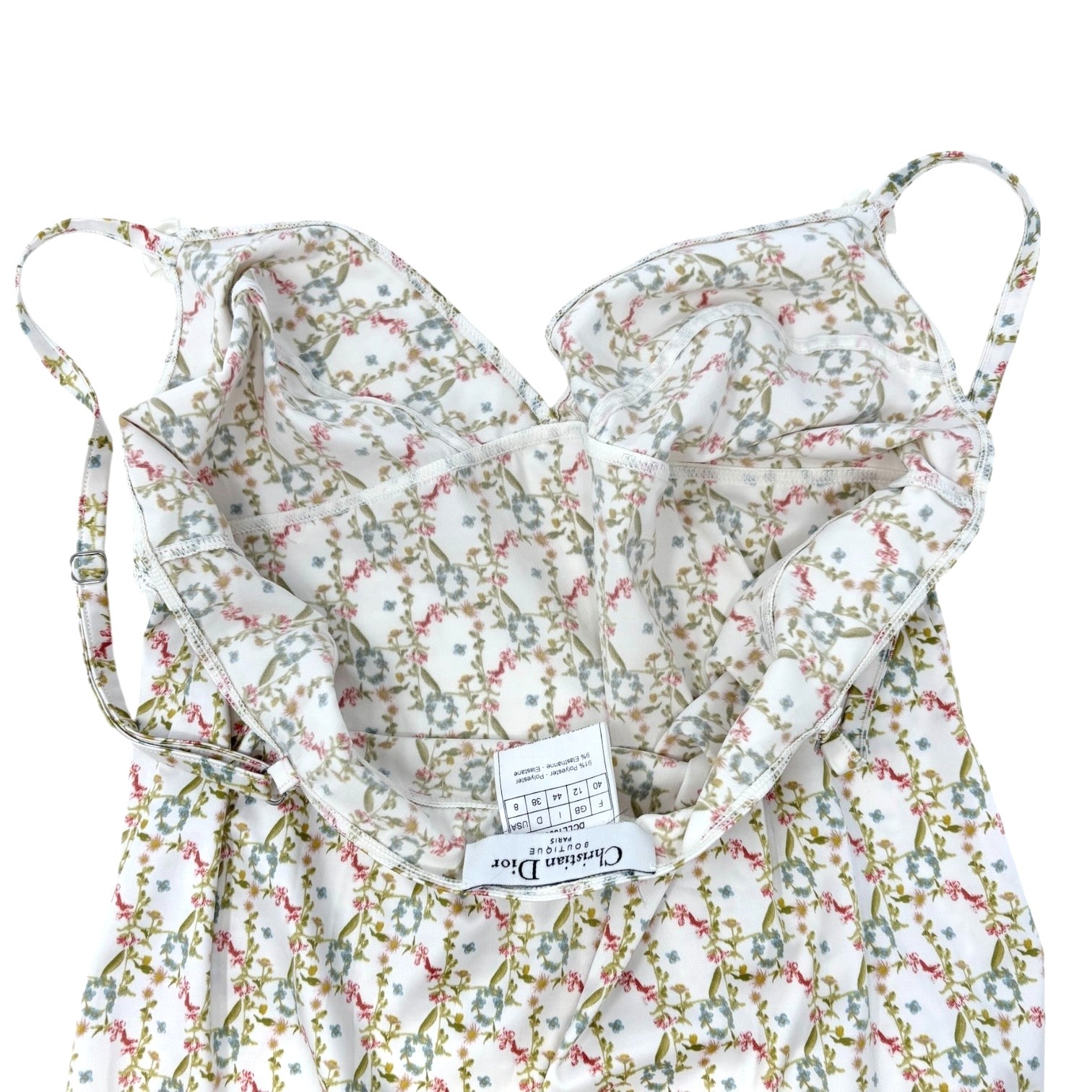 Christian Dior Vintage Floral Print Satin Camisole Top #40 Multicolor Polyester