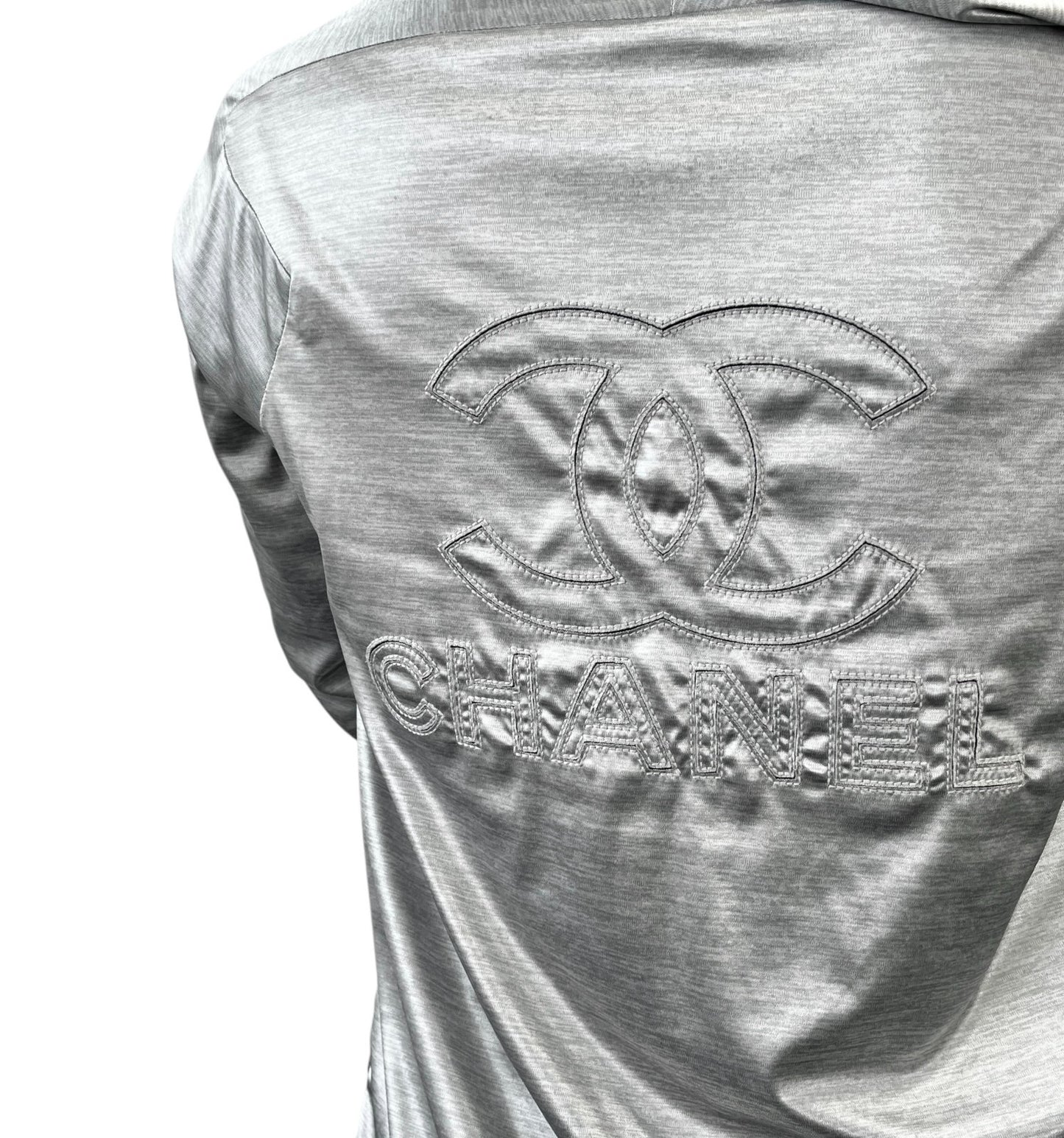 CHANEL Vintage P43484 CC Hoodie Zip Up Jacket Short Pants Set #34 Silver 901933