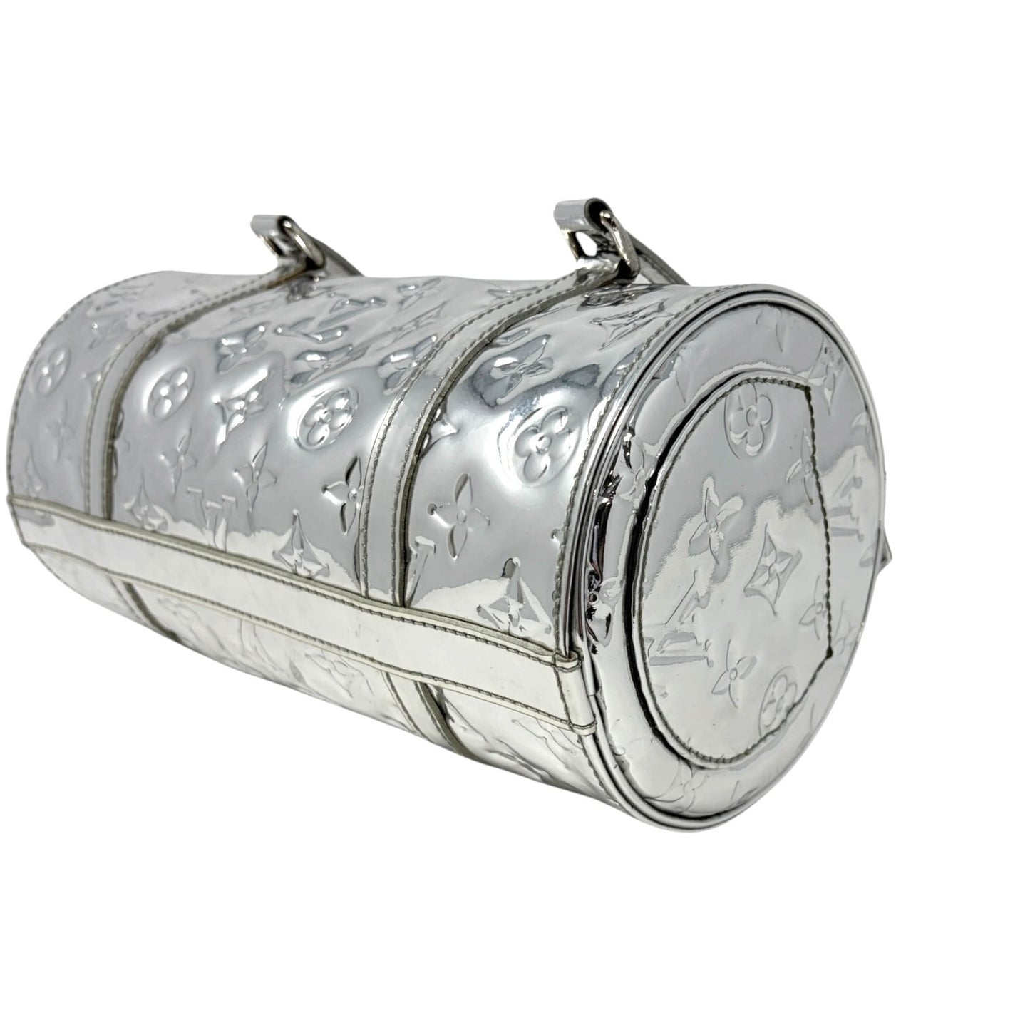 LOUIS VUITTON Vintage LV Monogram Miroir Papillon Barrel Bag Metallic Silver